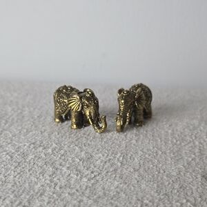 Set of 2 Ornate Antique Brass Elephant Figurines